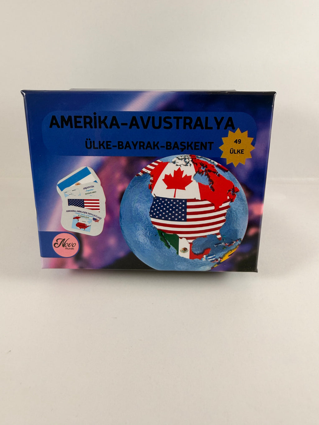Amerika-Avustralya Ülkeleri-Harita-Bayrak-Başkent Kartları