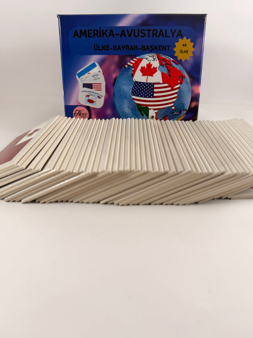Amerika-Avustralya Ülkeleri-Harita-Bayrak-Başkent Kartları
