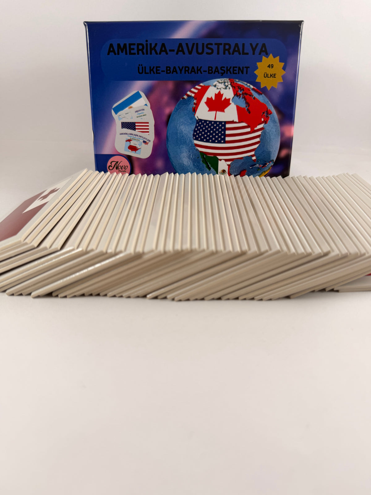 Amerika-Avustralya Ülkeleri-Harita-Bayrak-Başkent Kartları