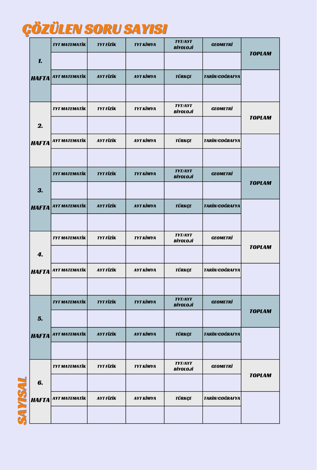 Hedef Üniversite Sayısal Öğrencileri için Planlama Defteri
