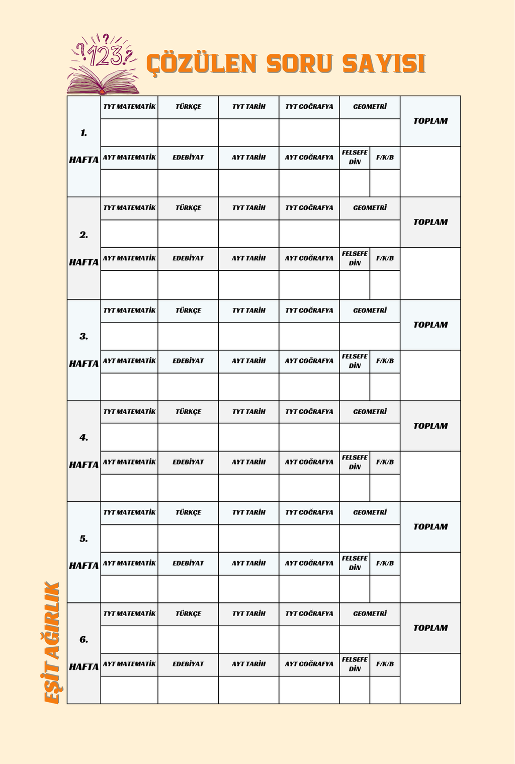 Hedef Üniversite Eşit Ağırlık Öğrencileri için Planlama Defteri